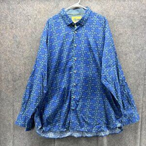 Luchiano Visconti Shirt Mens 3XL Blue Geometric Print Button Front Cotton